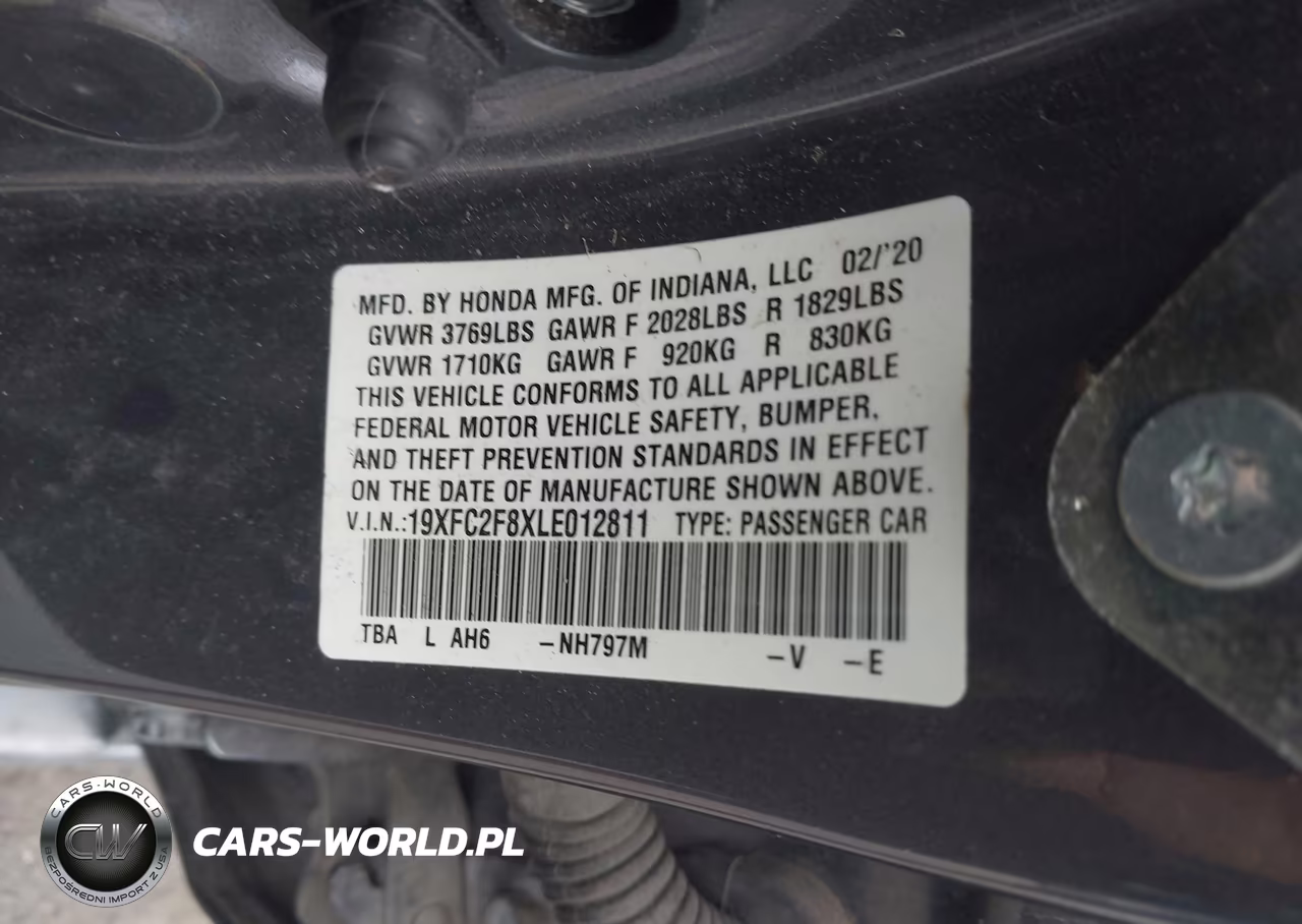 2020 Honda Civic Sport VIN:19XFC2F8XLE012811 - 9