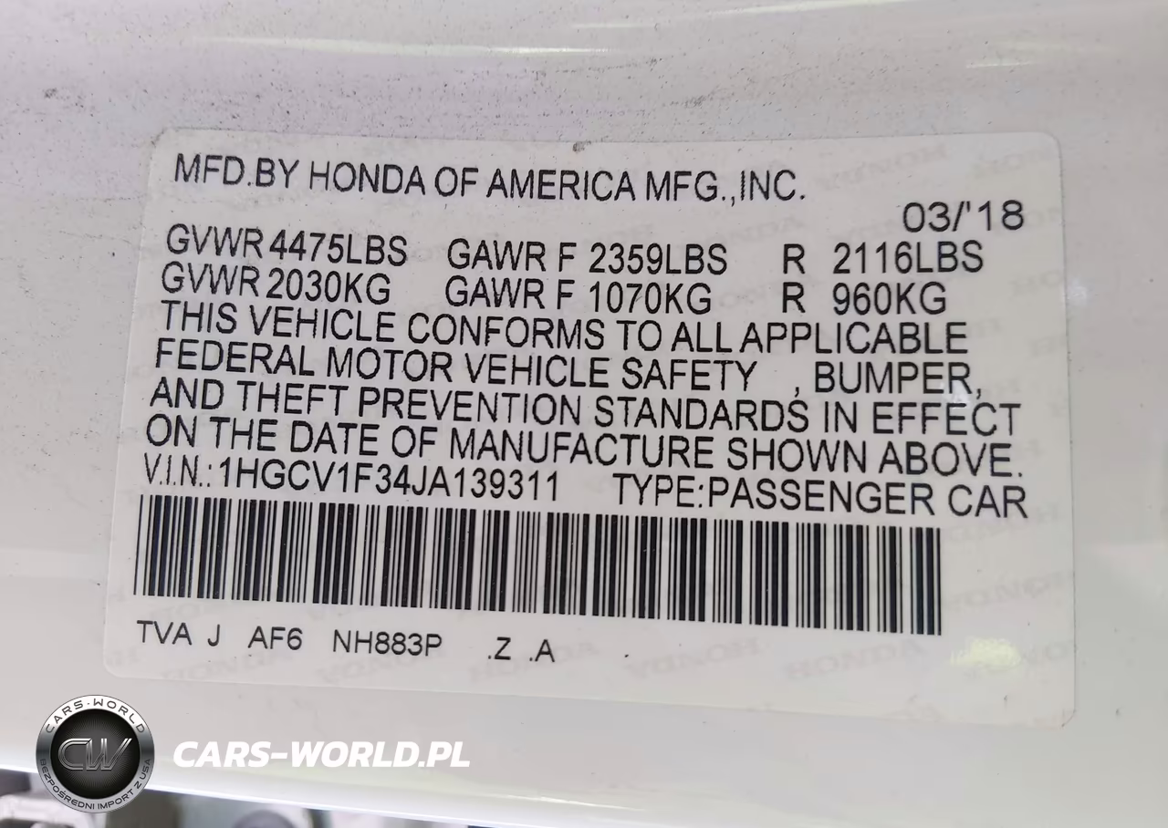 2018 Honda Accord Sport VIN:1HGCV1F34JA139311 - 9