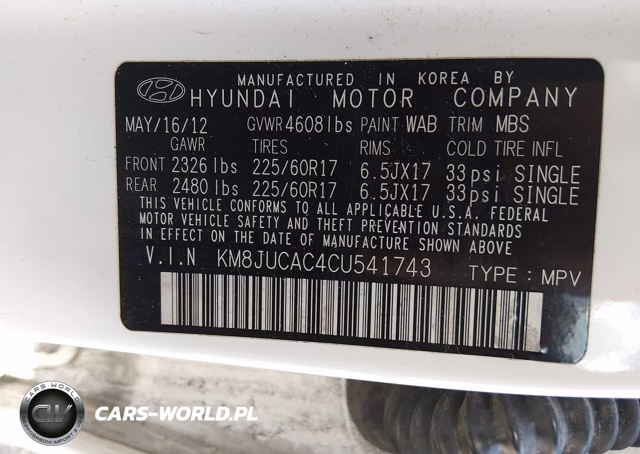 2012 Hyundai Tucson Gls VIN:KM8JUCAC4CU541743 - 9