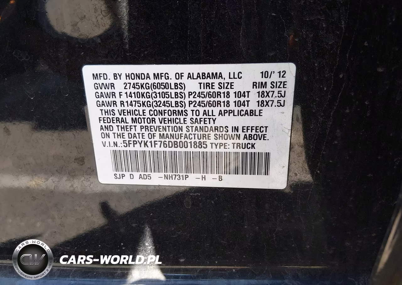 2013 Honda Ridgeline Sport VIN:5FPYK1F76DB001885 - 9