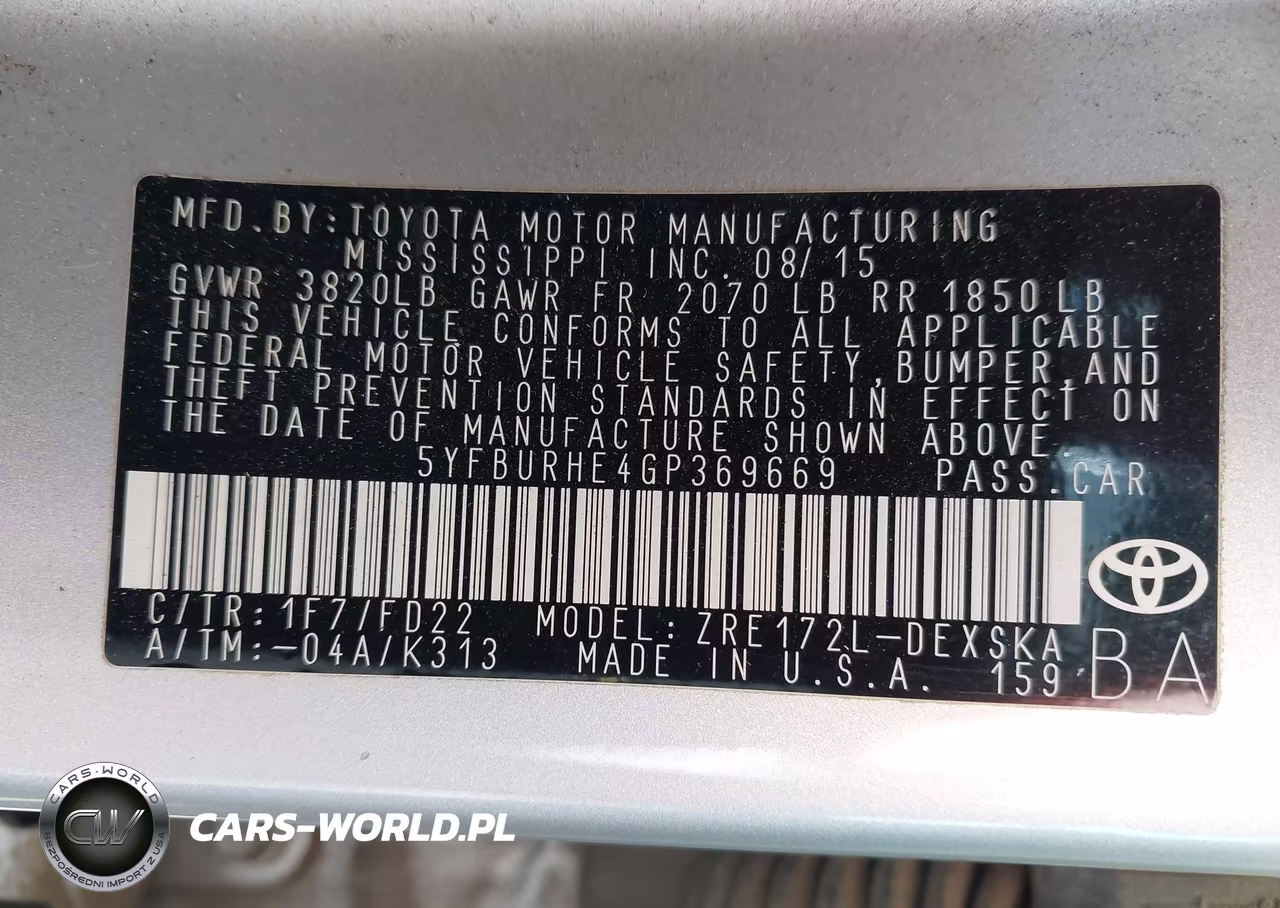 2016 Toyota Corolla S Plus VIN:5YFBURHE4GP369669 - 9