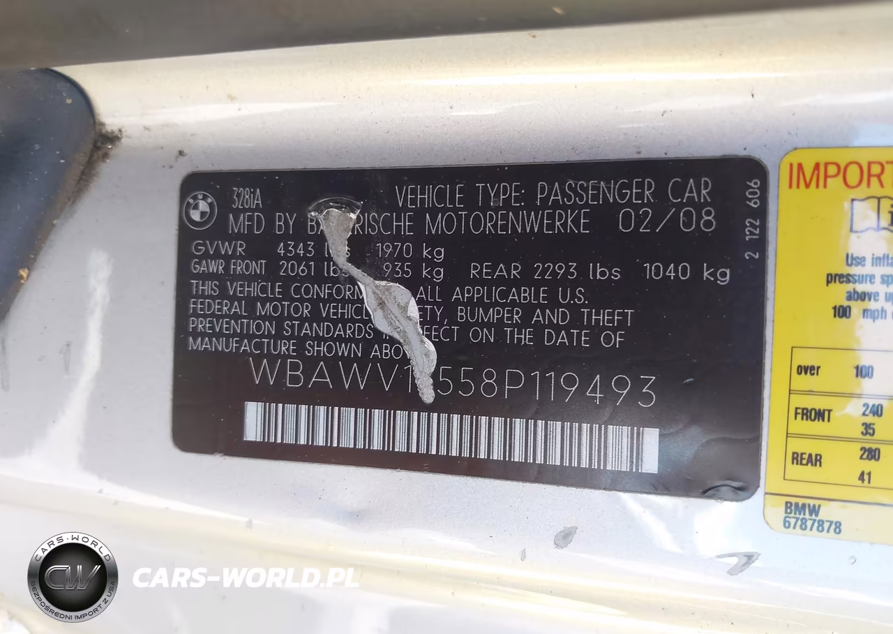 2008 BMW 3 Series 328I VIN:WBAWV13558P119493 - 9
