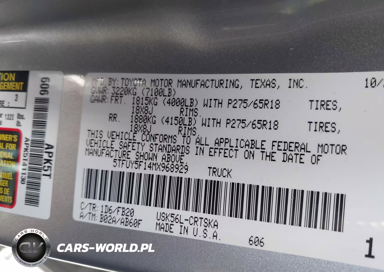2021 Toyota Tundra Sr5 VIN:5TFUY5F14MX968929 - 9