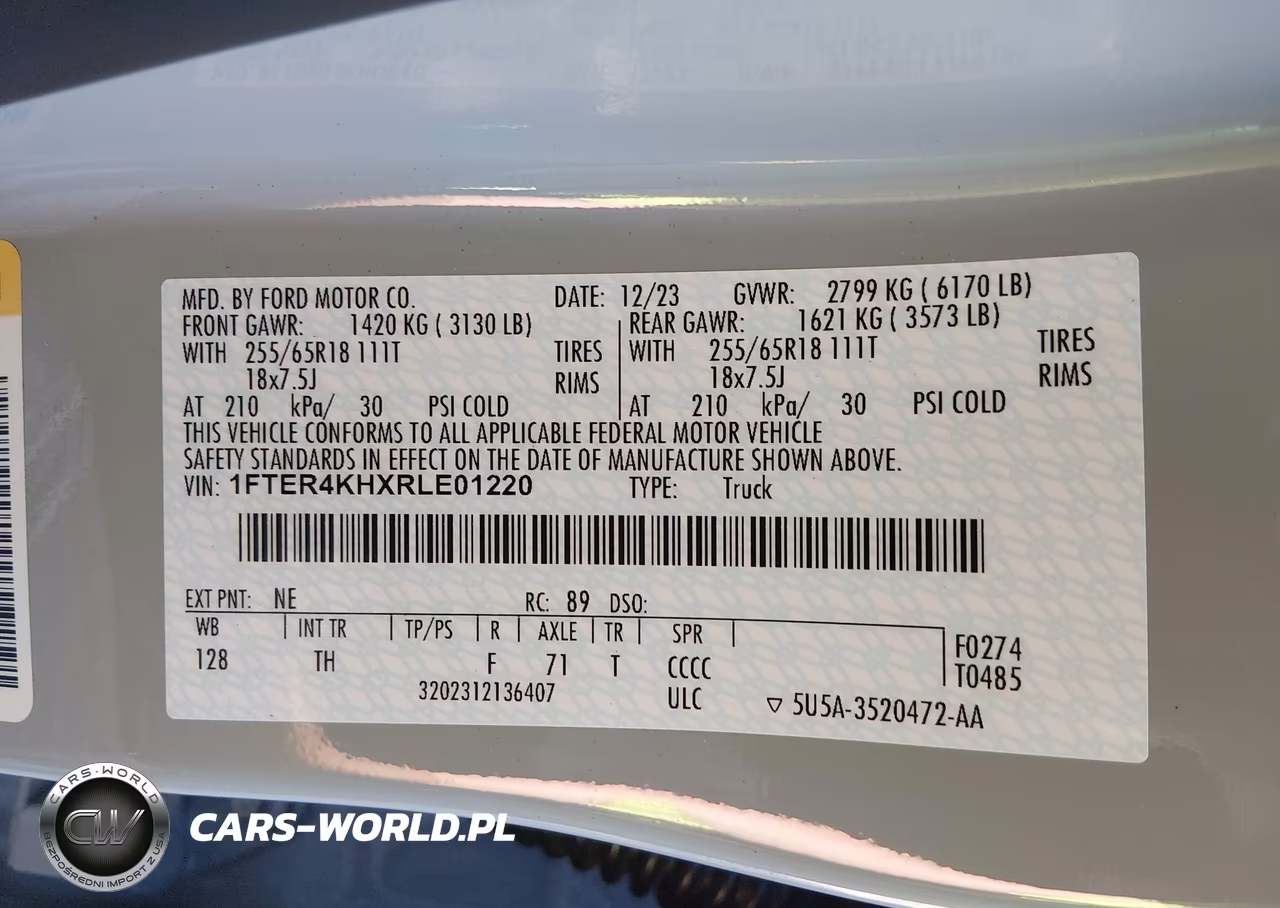 2024 Ford Ranger Lariat VIN:1FTER4KHXRLE01220 - 9