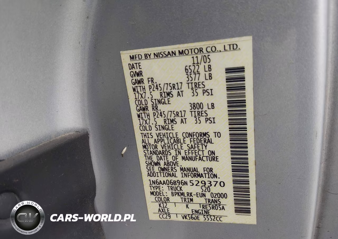 2006 Nissan Titan Xe VIN:1N6AA06B96N529370 - 9