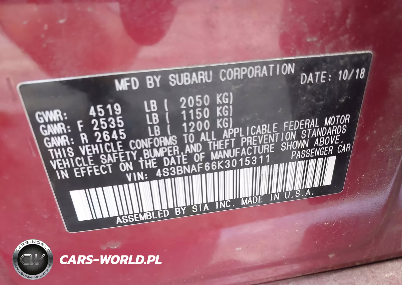 2019 Subaru Legacy 2.5I Premium VIN:4S3BNAF66K3015311 - 9