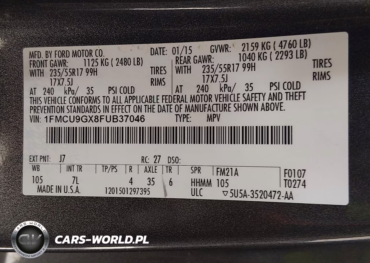 2015 Ford Escape Se VIN:1FMCU9GX8FUB37046 - 9