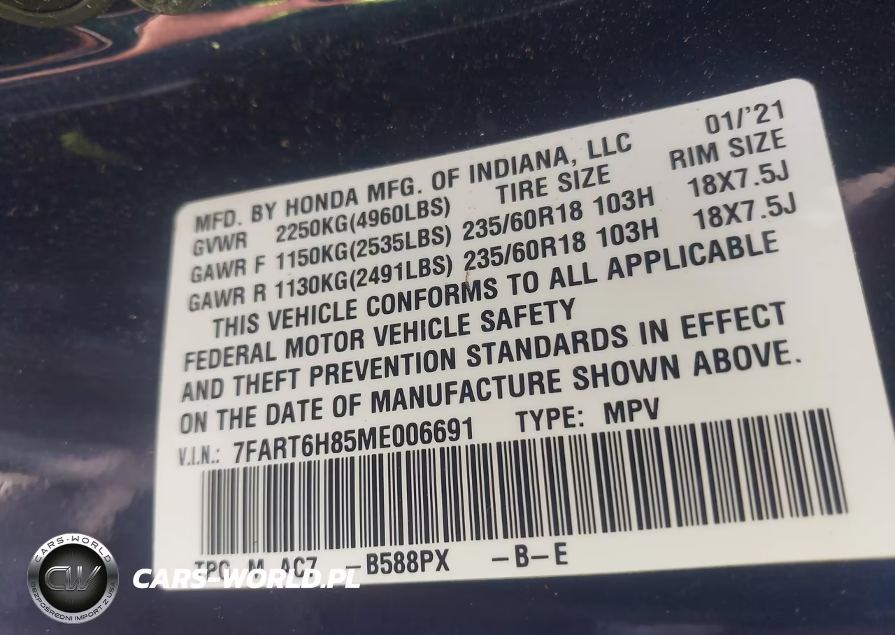2021 Honda Cr-V Hybrid Ex-L VIN:7FART6H85ME006691 - 9