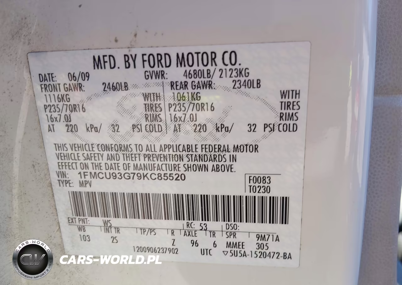 2009 Ford Escape Xlt VIN:1FMCU93G79KC85520 - 9