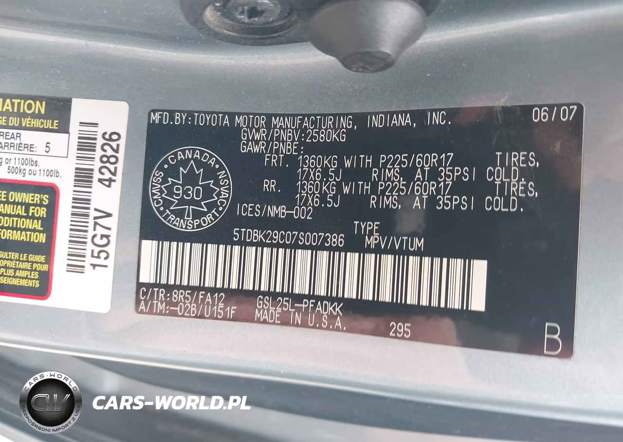 2007 Toyota Sienna Ce VIN:5TDBK29C07S007386 - 9