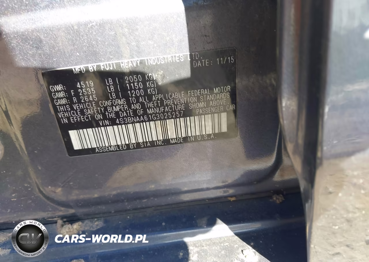 2016 Subaru Legacy 2.5I VIN:4S3BNAA61G3025257 - 9