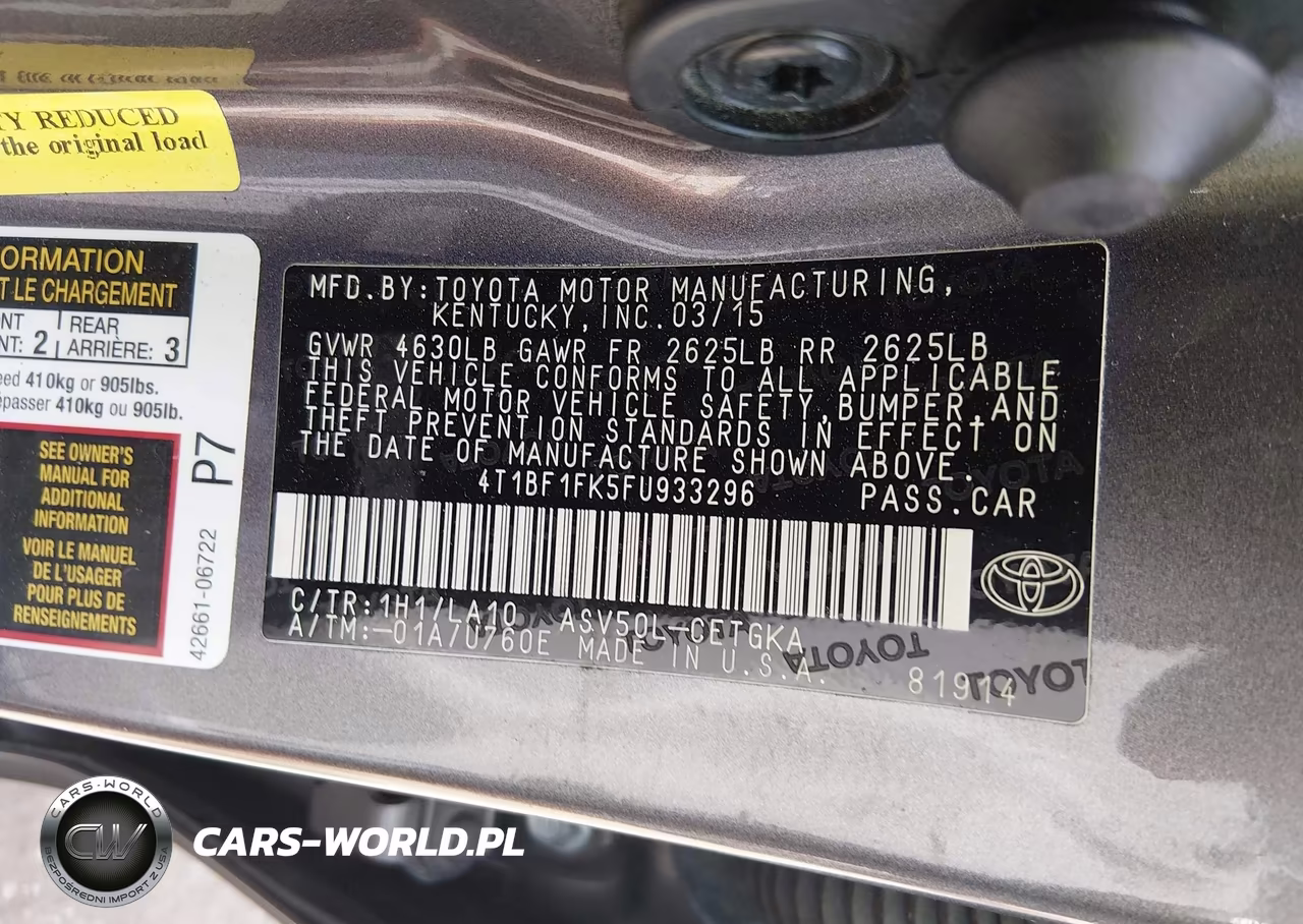 2015 Toyota Camry Xle VIN:4T1BF1FK5FU933296 - 9
