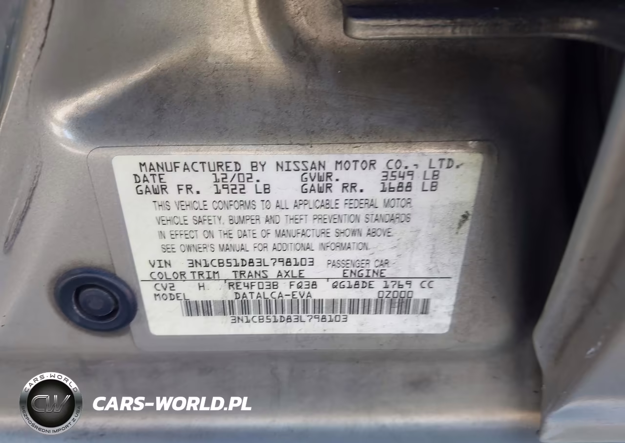 2003 Nissan Sentra Xe VIN:3N1CB51D83L798103 - 9