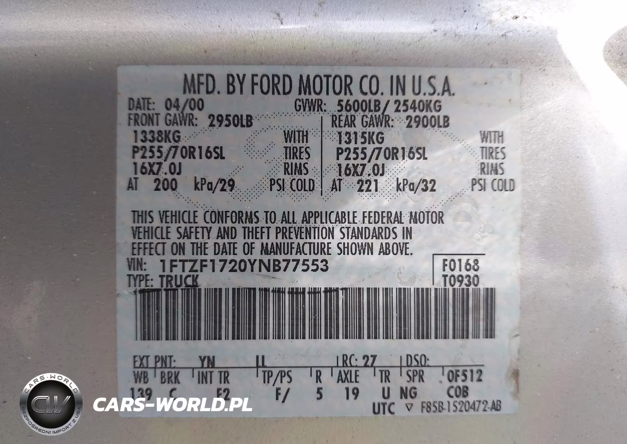 2000 Ford F-150 Work Series-Xl-Xlt VIN:1FTZF1720YNB77553 - 9