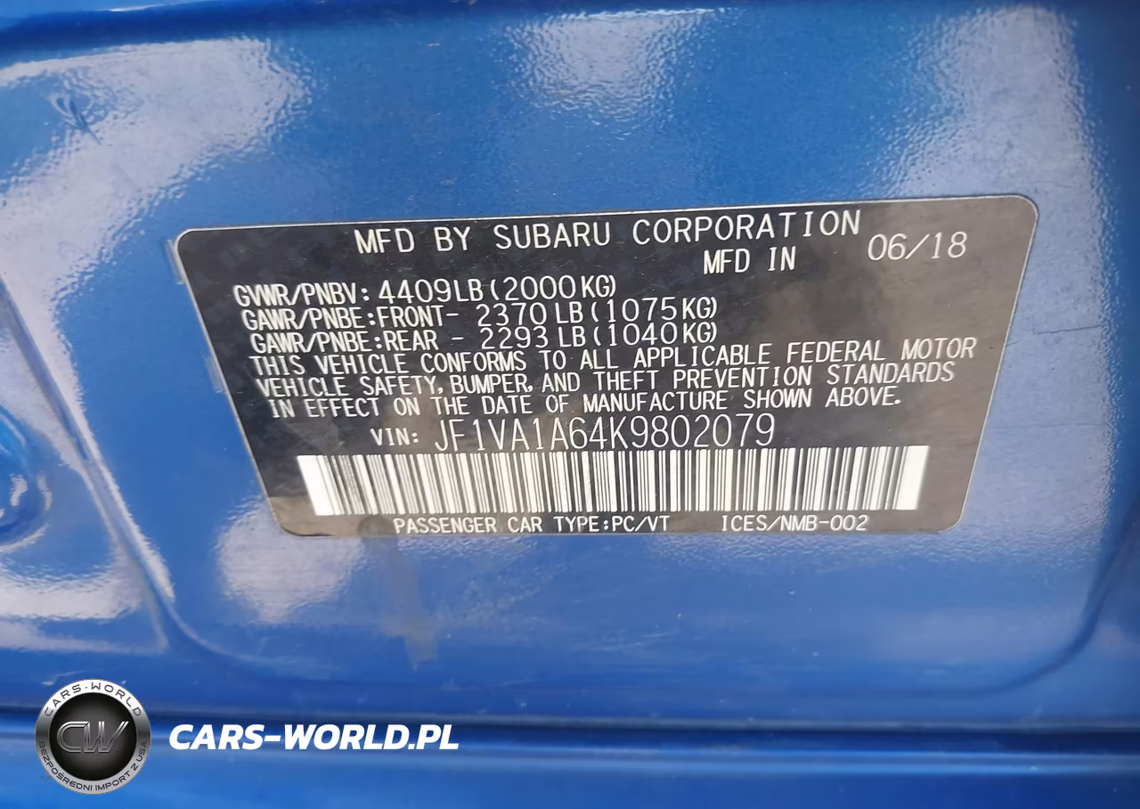 2019 Subaru Wrx VIN:JF1VA1A64K9802079 - 9