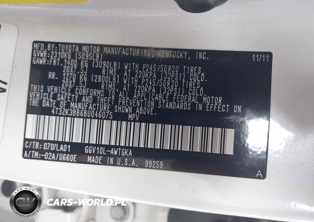 2011 Toyota Venza Base V6 VIN:4T3ZK3BB6BU046075 - 8