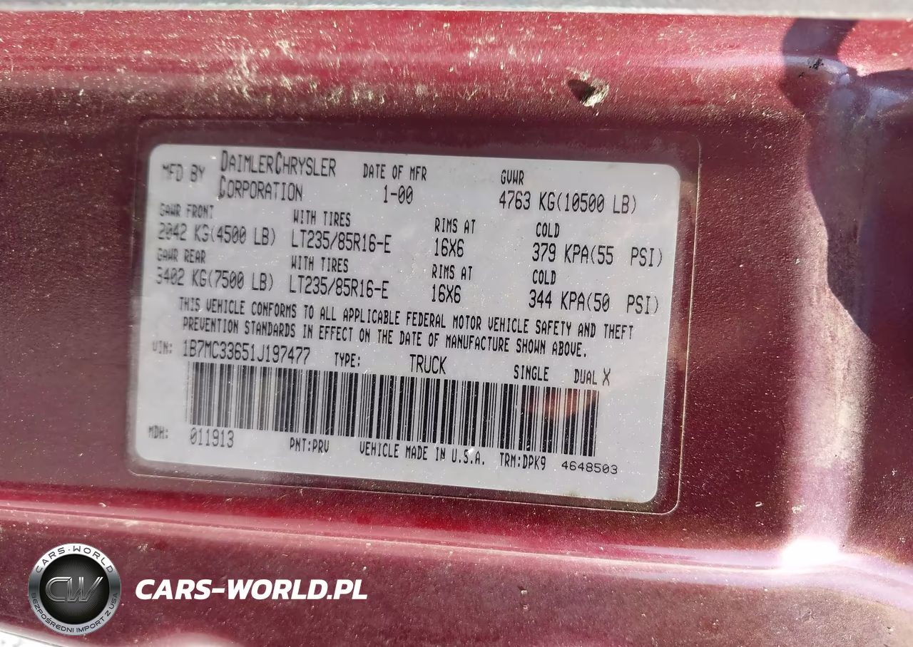 2001 Dodge Ram 3500 St VIN:1B7MC33651J197477 - 8