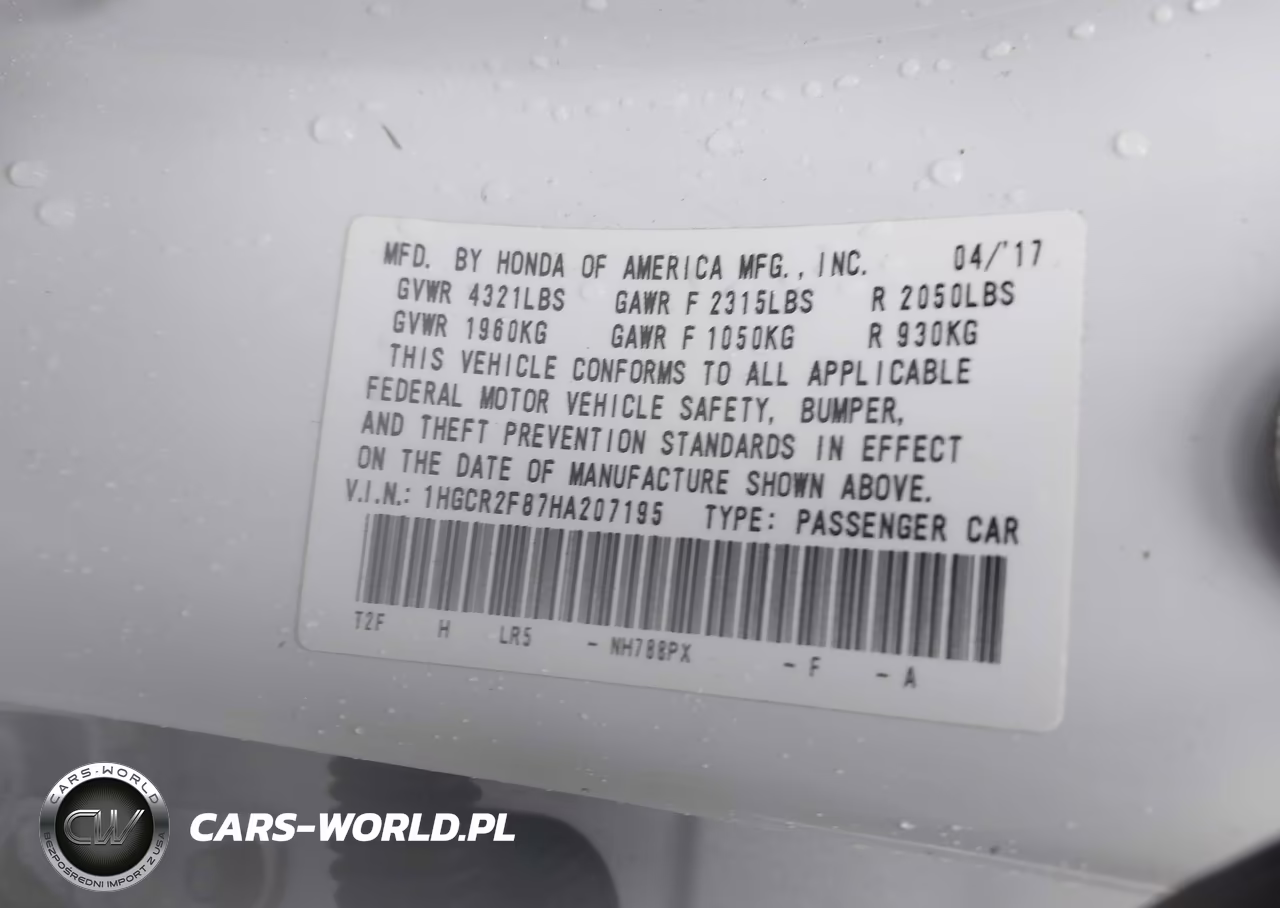 2017 Honda Accord Ex-L VIN:1HGCR2F87HA207195 - 9