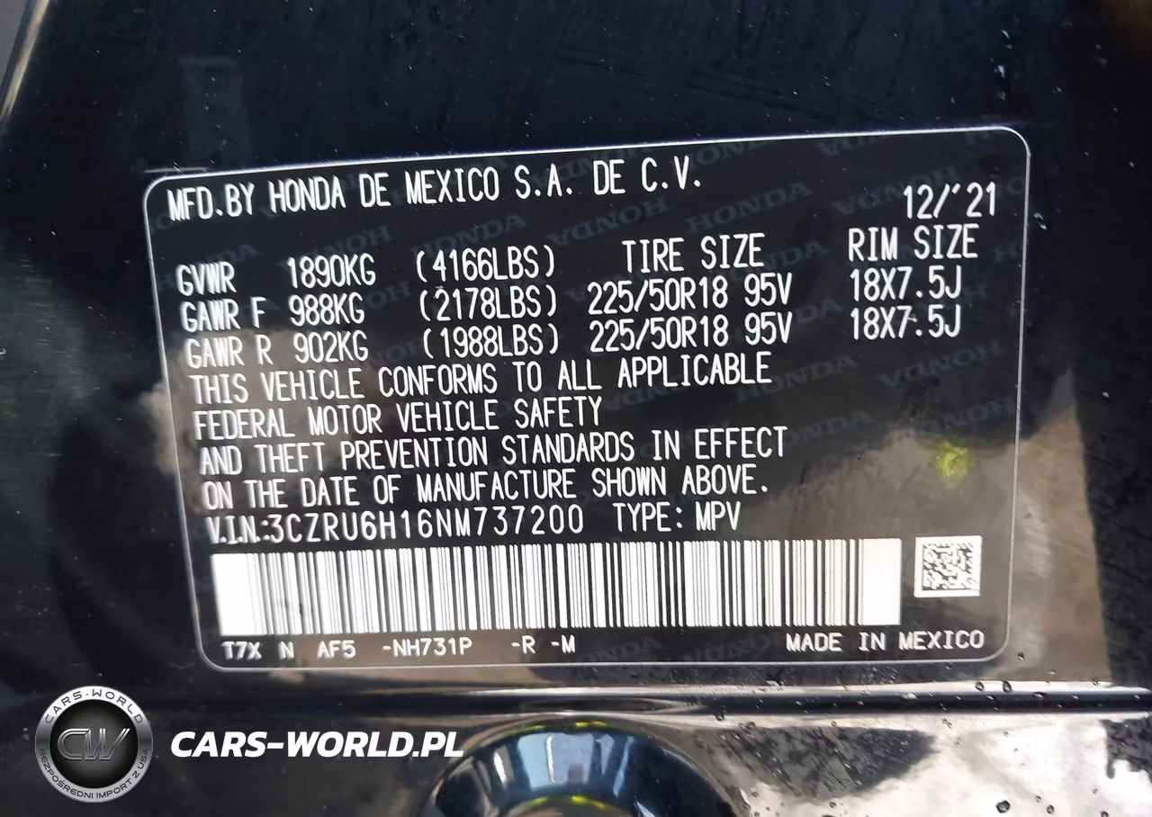 2022 Honda Hr-V Awd Sport VIN:3CZRU6H16NM737200 - 9