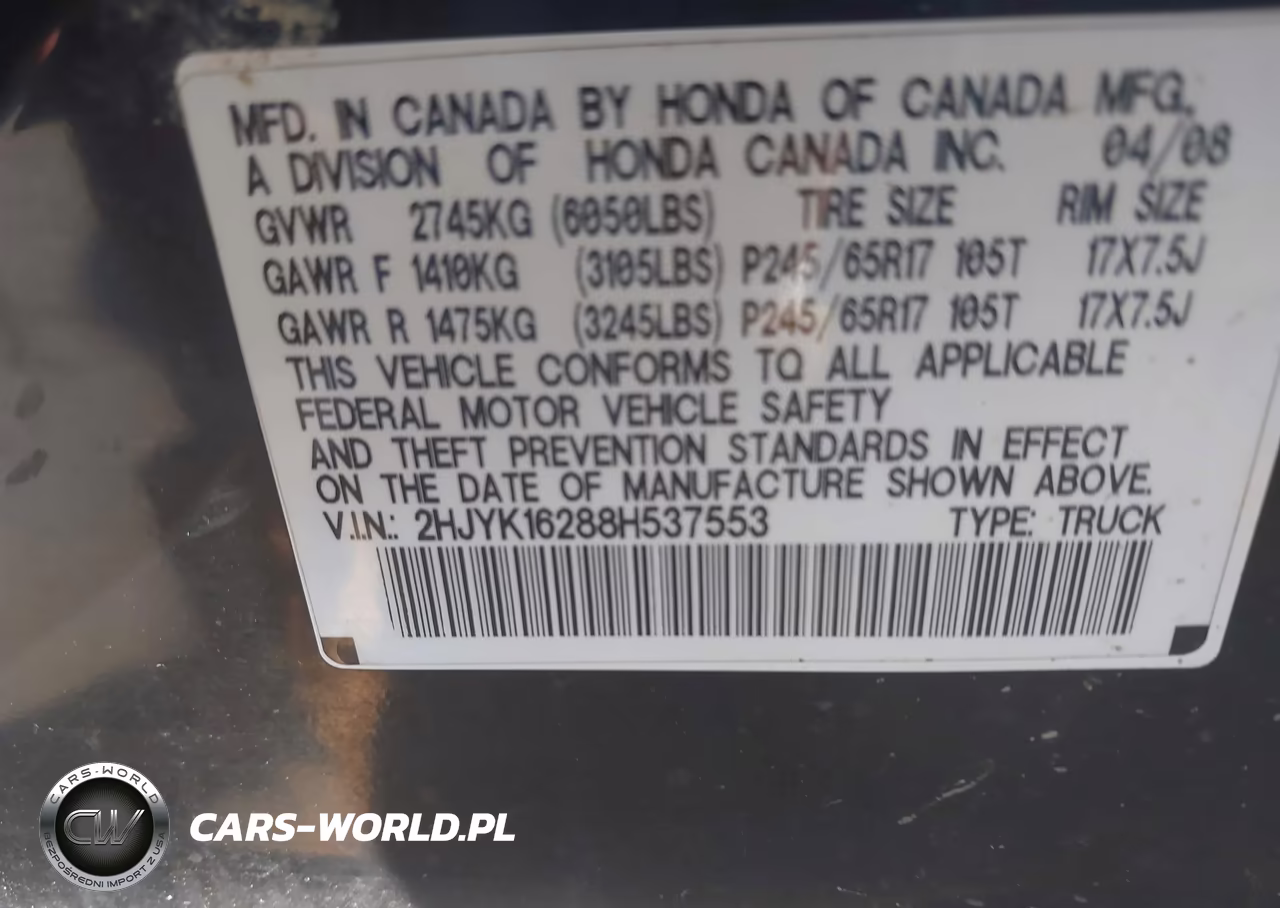 2008 Honda Ridgeline Rt VIN:2HJYK16288H537553 - 9