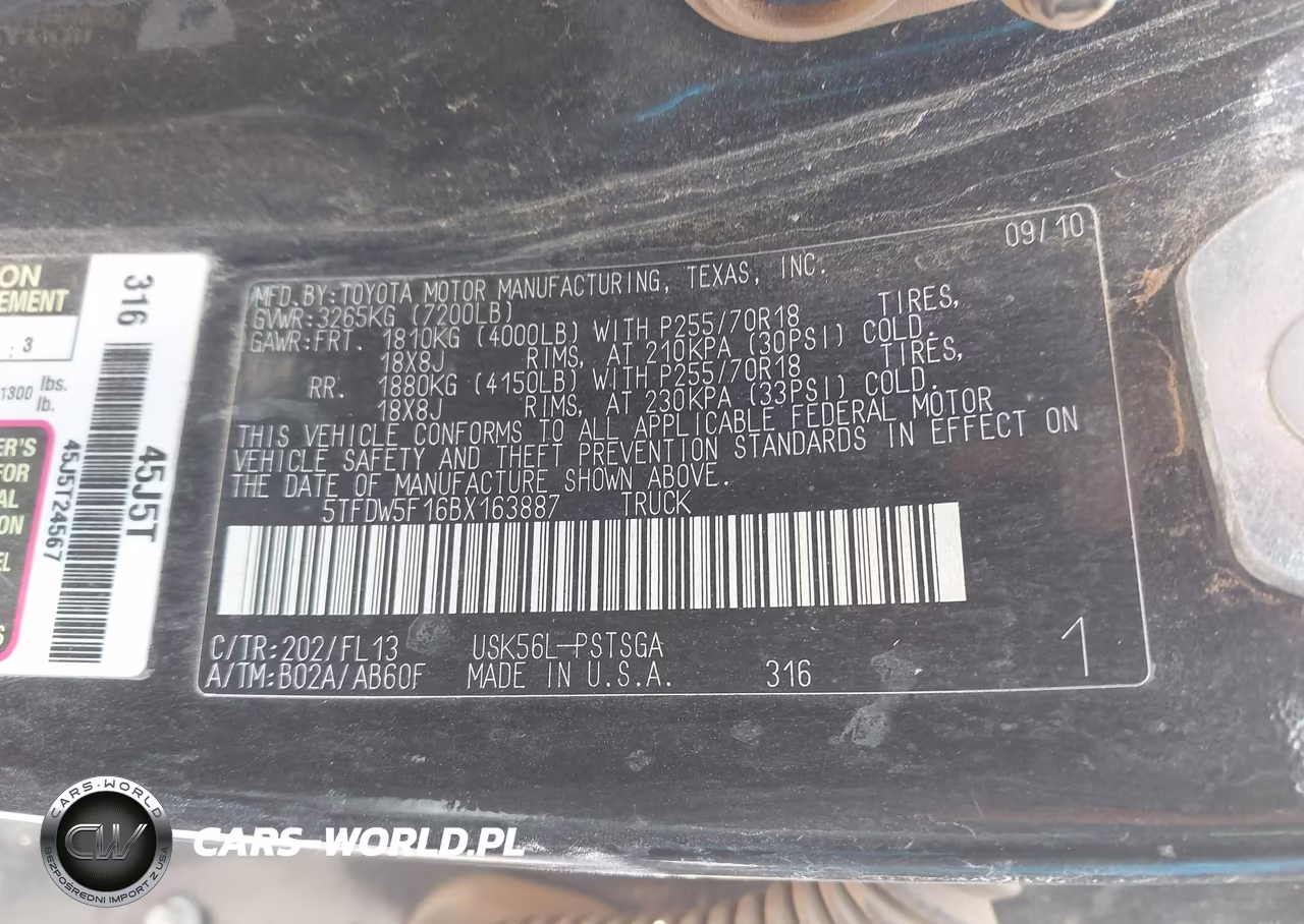 2011 Toyota Tundra Grade 5.7L V8 VIN:5TFDW5F16BX163887 - 9