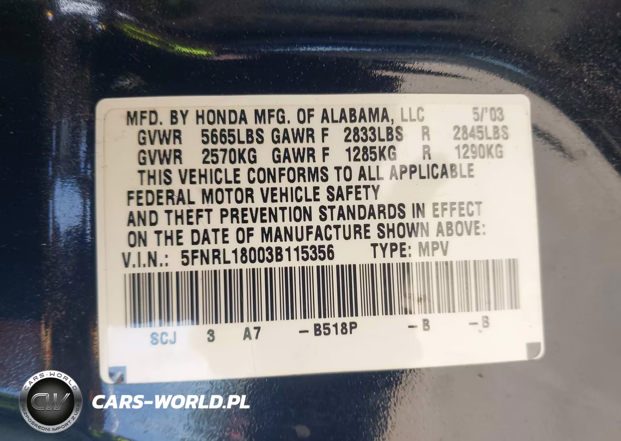 2003 Honda Odyssey Ex-L VIN:5FNRL18003B115356 - 9