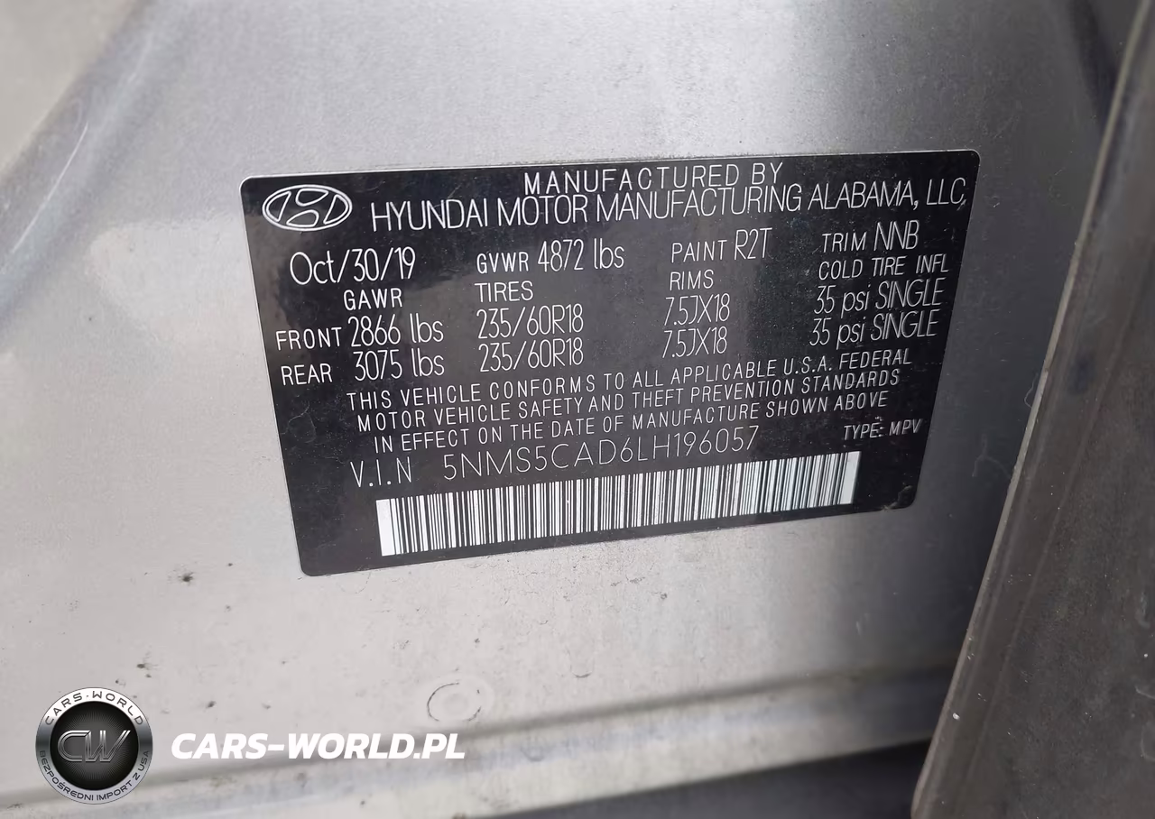 2020 Hyundai Santa Fe Limited VIN:5NMS5CAD6LH196057 - 9