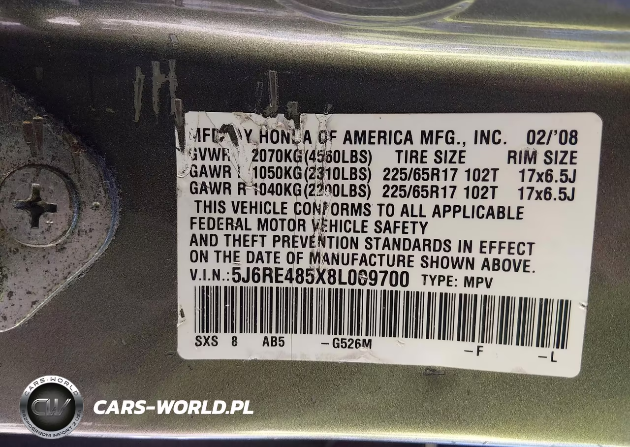 2008 Honda Cr-V Ex VIN:5J6RE485X8L009700 - 9