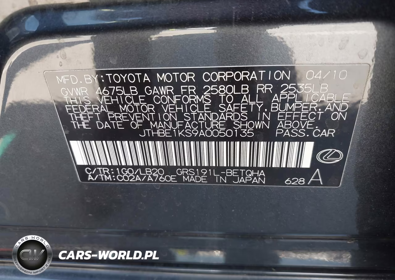2010 Lexus Gs 350 VIN:JTHBE1KS9A0050135 - 9