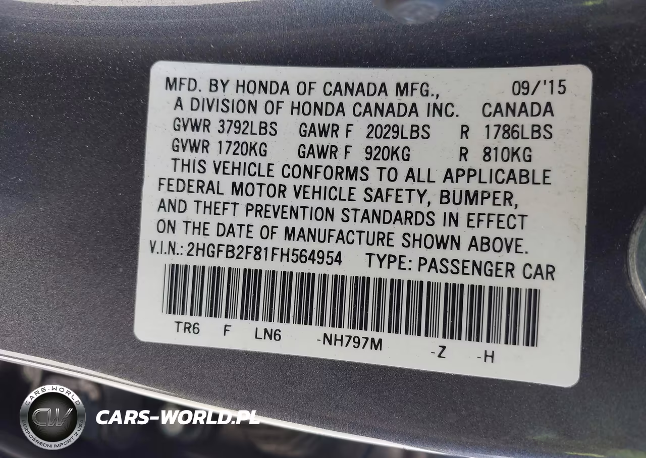 2015 Honda Civic Ex VIN:2HGFB2F81FH564954 - 9