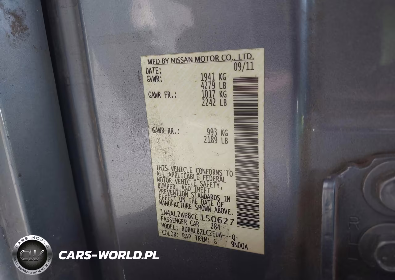 2012 Nissan Altima 2.5 S VIN:1N4AL2AP8CC150627 - 9