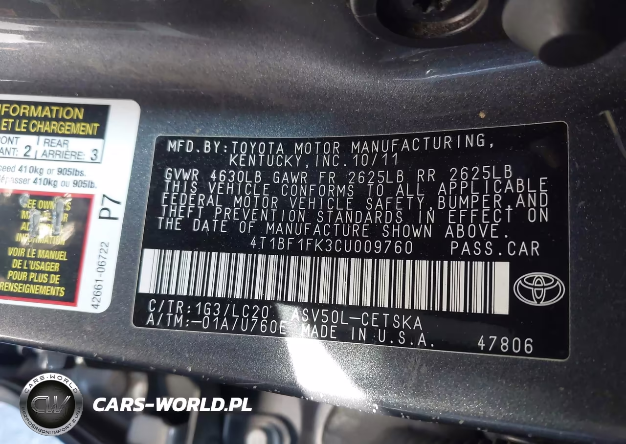 2012 Toyota Camry Se VIN:4T1BF1FK3CU009760 - 12