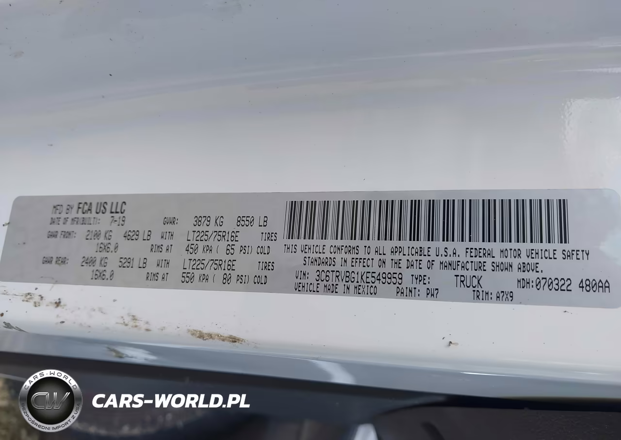2019 Ram Promaster 1500 High Roof 136 Wb VIN:3C6TRVBG1KE549959 - 9