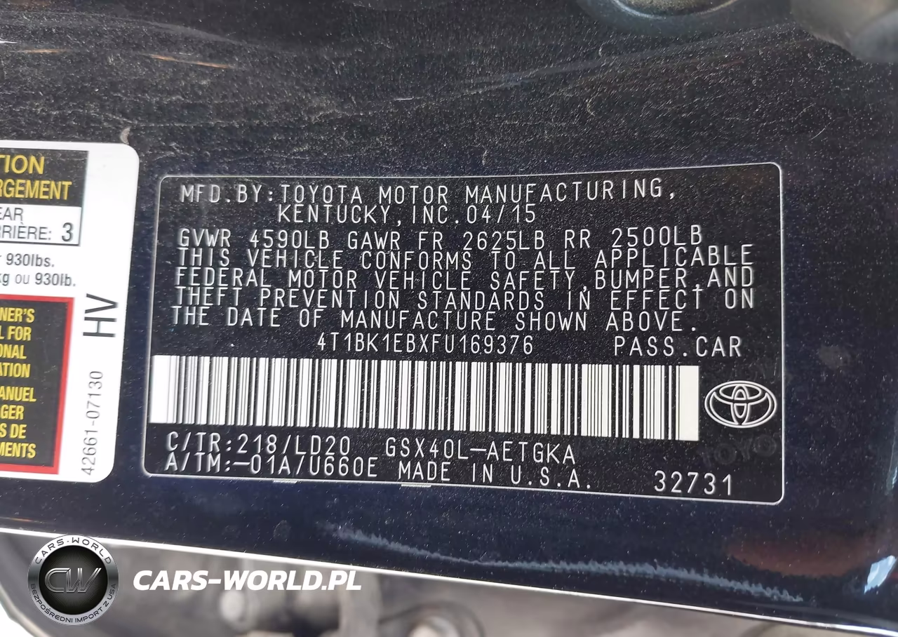 2015 Toyota Avalon Xle VIN:4T1BK1EBXFU169376 - 9