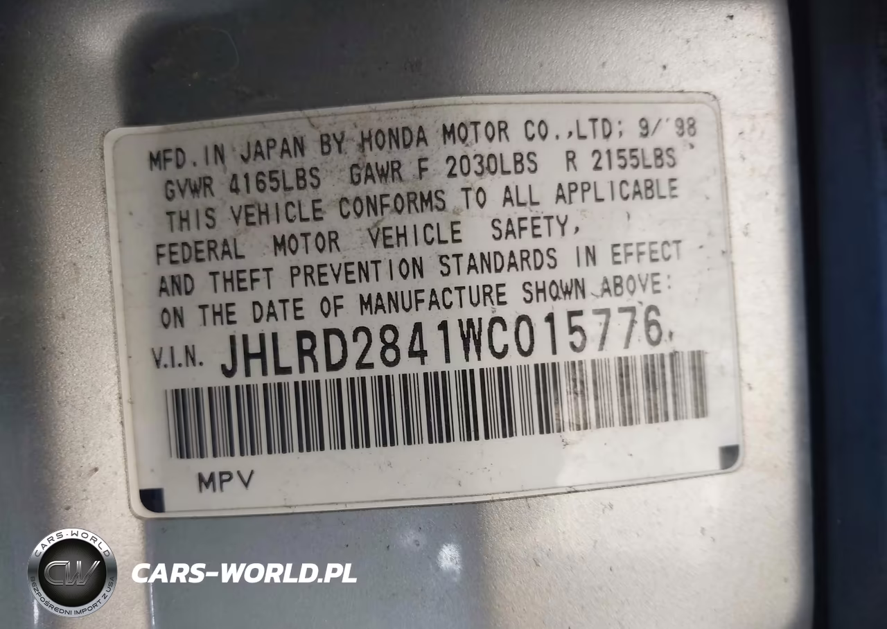 1998 Honda Cr-V Lx VIN:JHLRD2841WC015776 - 9