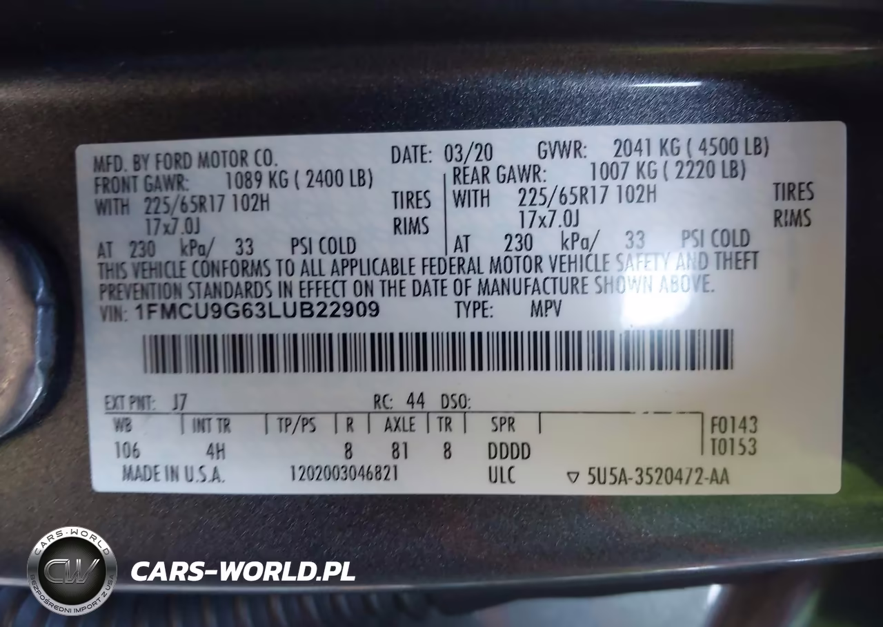 2020 Ford Escape Se VIN:1FMCU9G63LUB22909 - 9