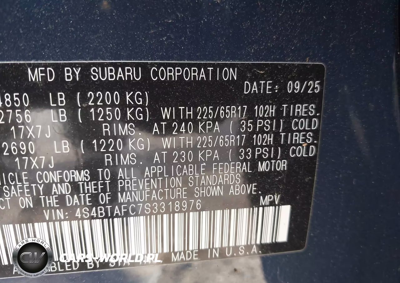 2025 Subaru Outback Premium VIN:4S4BTAFC7S3318976 - 9
