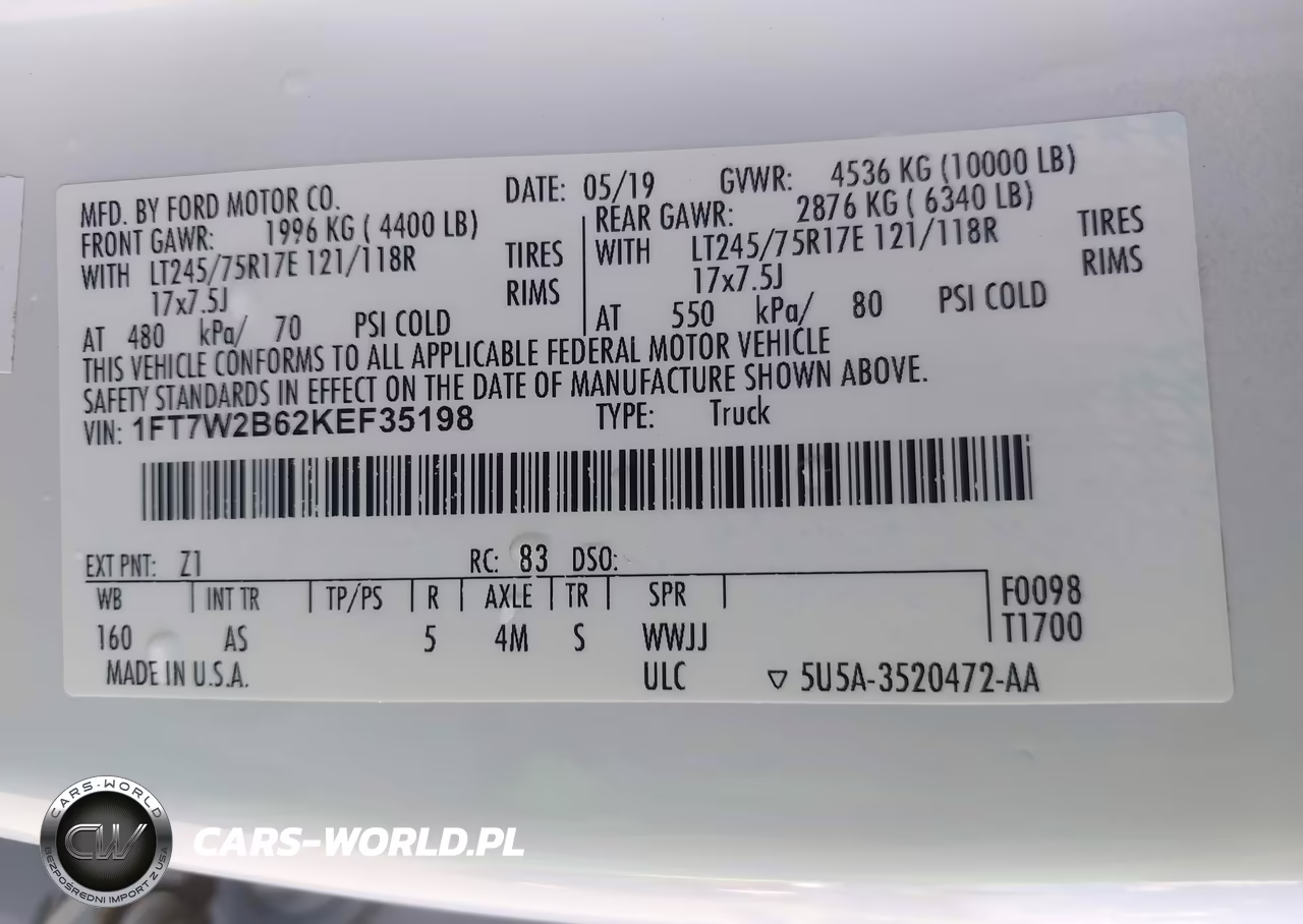 2019 Ford F-250 Xl VIN:1FT7W2B62KEF35198 - 9