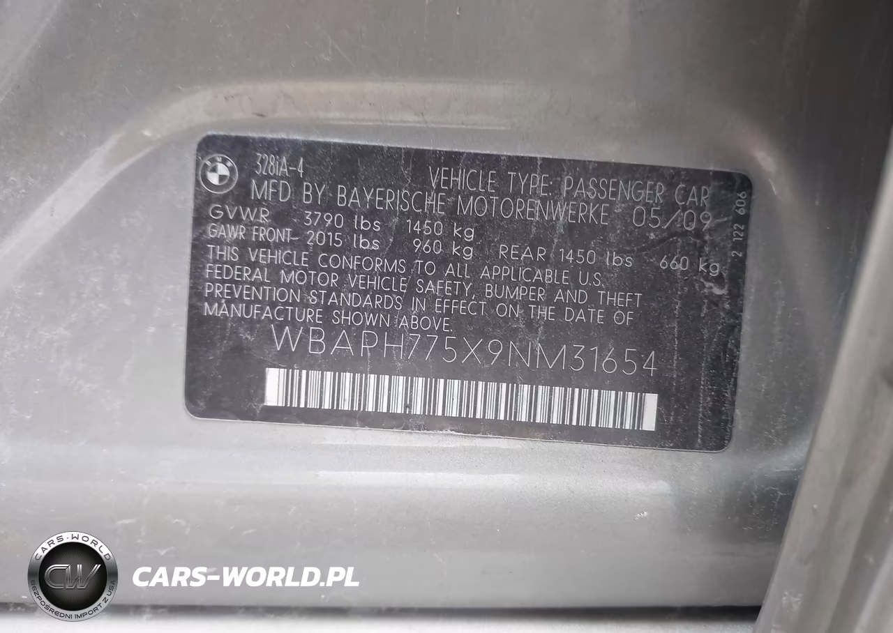 2009 BMW 3 Series 328I VIN:WBAPH775X9NM31654 - 9