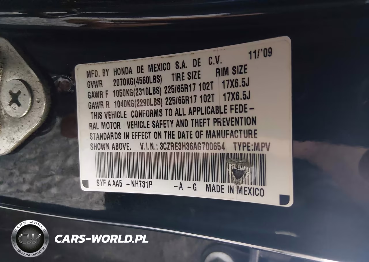 2010 Honda Cr-V Lx VIN:3CZRE3H36AG700654 - 9