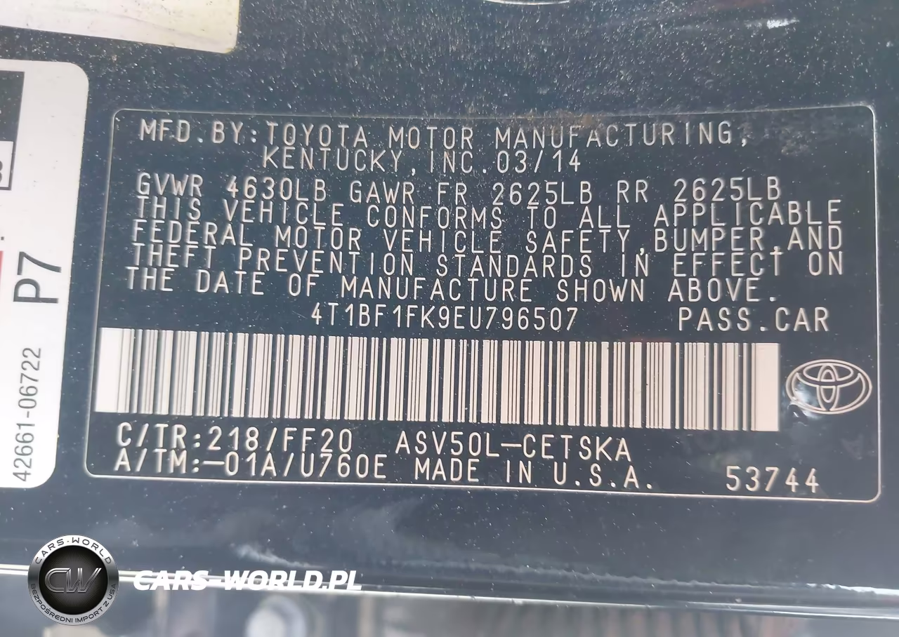 2014 Toyota Camry Se VIN:4T1BF1FK9EU796507 - 9