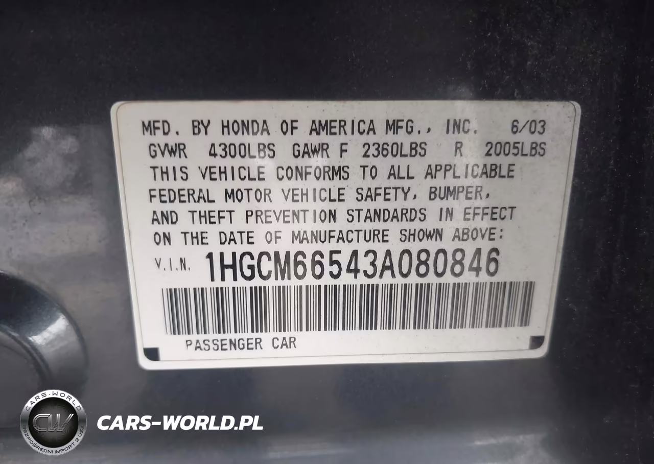 2003 Honda Accord Sdn Ex VIN:1HGCM66543A080846 - 9