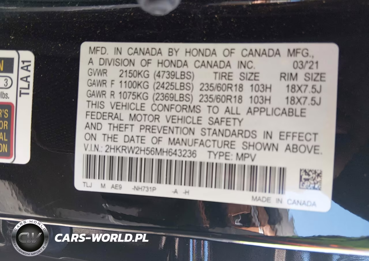 2021 Honda Cr-V Awd Ex VIN:2HKRW2H56MH643236 - 9