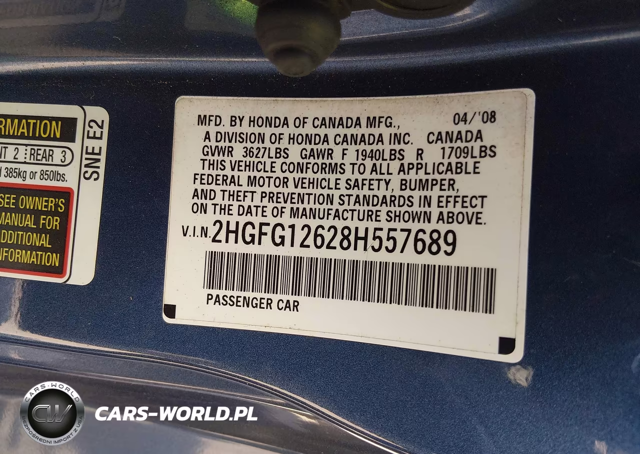 2008 Honda Civic Lx VIN:2HGFG12628H557689 - 9