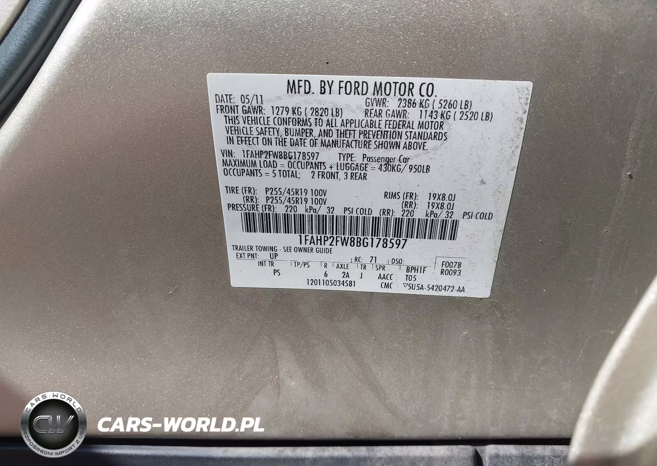2011 Ford Taurus Limited VIN:1FAHP2FW8BG178597 - 9