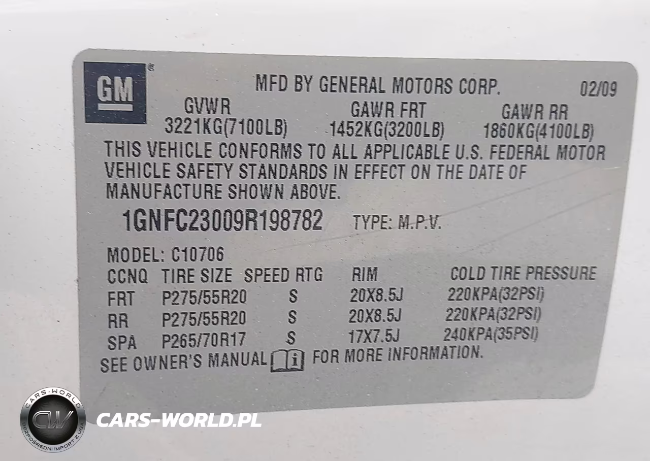 2009 Chevrolet Tahoe Lt2 VIN:1GNFC23009R198782 - 9