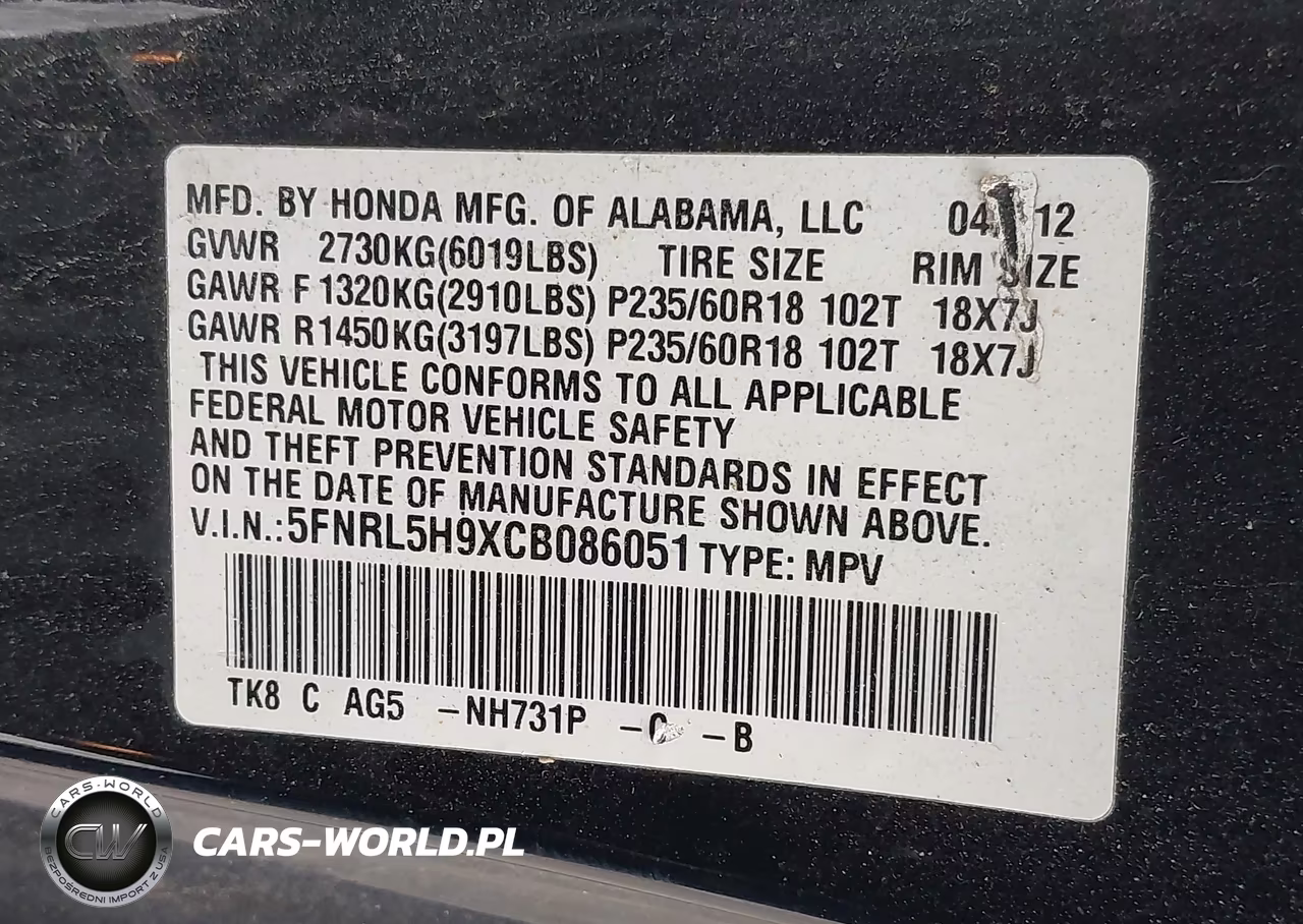 2012 Honda Odyssey Touring-Touring Elite VIN:5FNRL5H9XCB086051 - 9