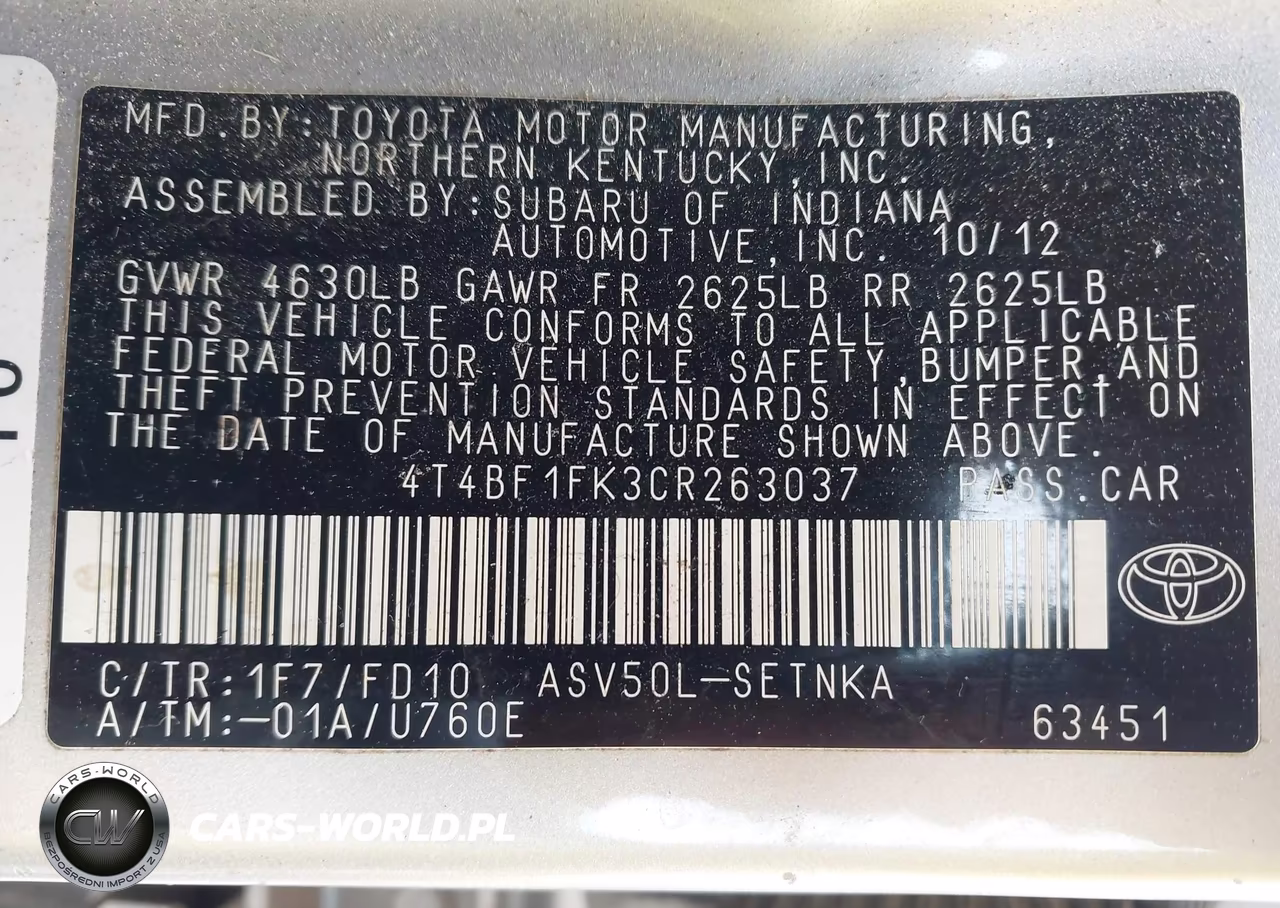 2012 Toyota Camry Le VIN:4T4BF1FK3CR263037 - 9