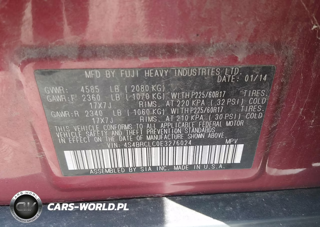 2014 Subaru Outback 2.5I Limited VIN:4S4BRCLC0E3276024 - 9