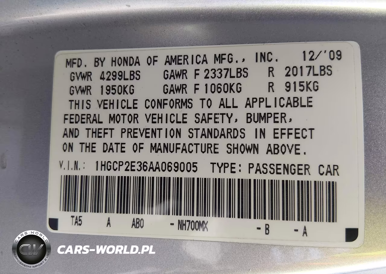 2010 Honda Accord 2.4 Lx VIN:1HGCP2E36AA069005 - 9